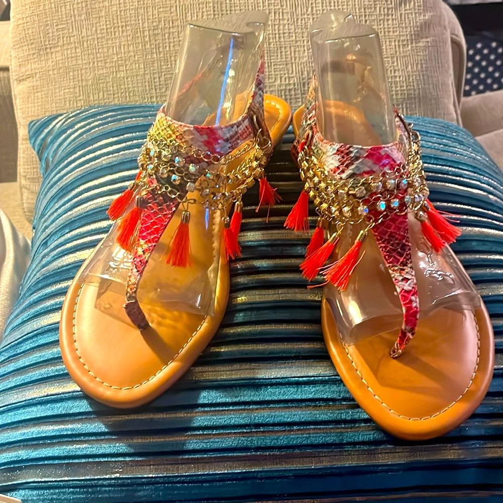 Thalia Sodi Zella Thong  Muliti color Bling/Tassel sandals